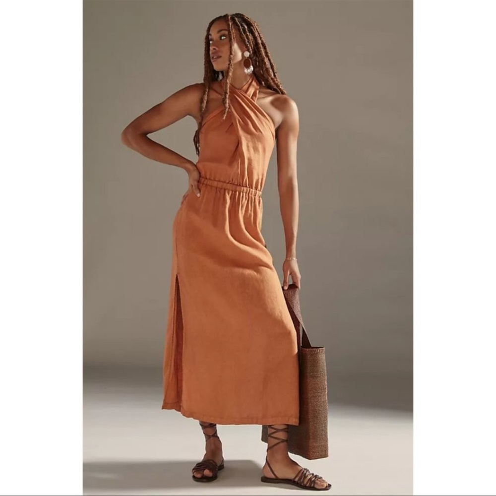 NWT Anthropologie Cloth & Stone Linen Cross Halter Dress - Size XS